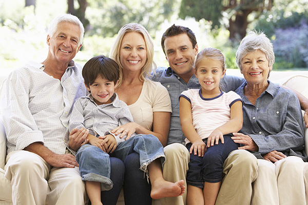 Family with four adults and two children.